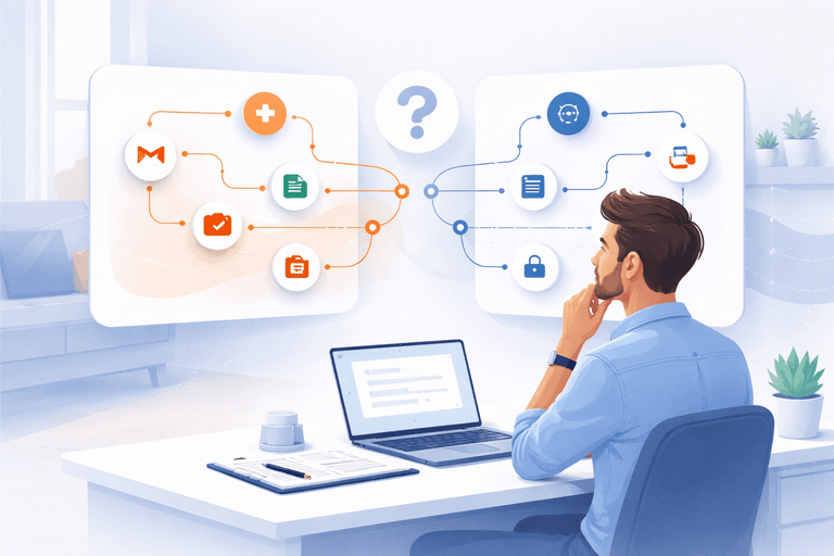 Zapier vs n8n workflow comparison illustration